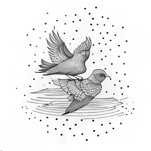 A Mother And Her Son Pointed To A Flying Bird