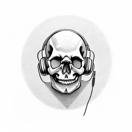 Skull Wearing Headphones With Crossbones As Drum Sticks