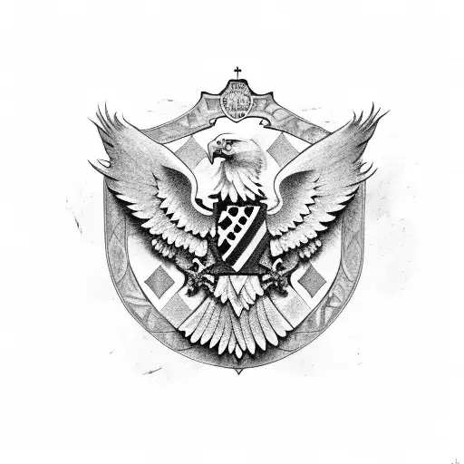 Eagle With Croatian Coat Of Arms Without The Crown In His Chest And Cross Above The Eagle