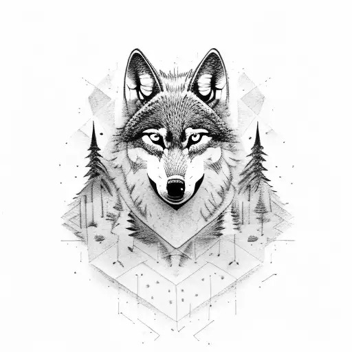 The Head Of A Wolf In The Woods With Scars