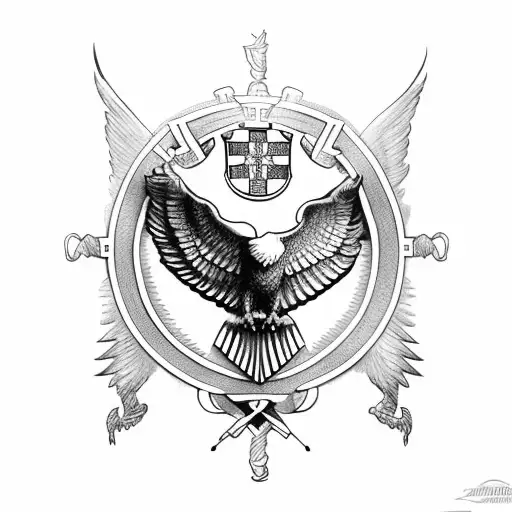 Eagle With Croatian Coat Of Arms In His Chest And Cross Above The Eagle