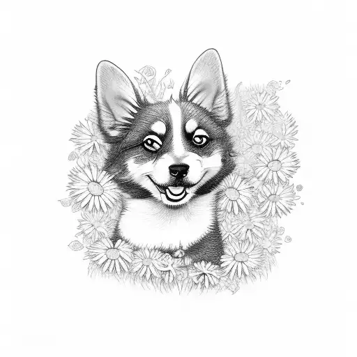 A Whimsical Dog Playing In A Park Filled With Daisies