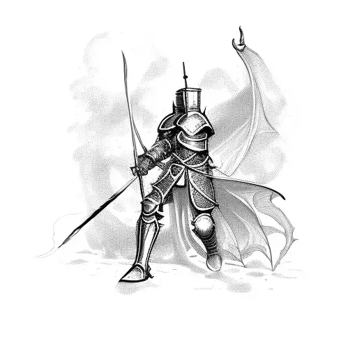 Knight Using Sheld To Dodge A Dragons Fire