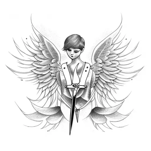 A Barber Holding A Pair Of Scissors With Angel Wings