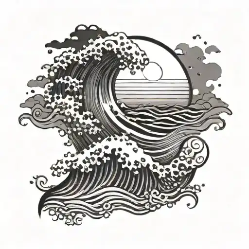 Wave And Sun Setting