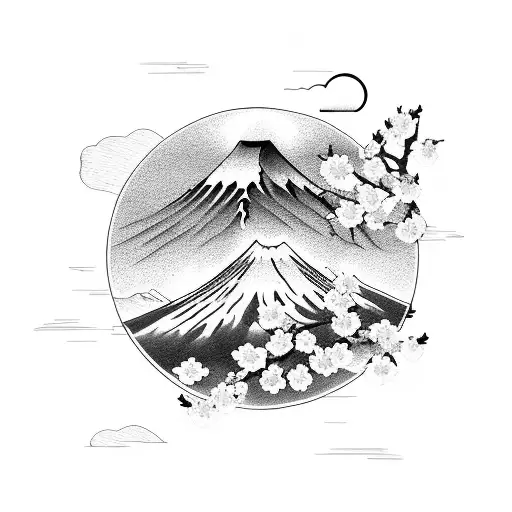 A Majestic Lama Meditating Under A Cherry Blossom Tree With The Iconic Mount Fuji In The Background