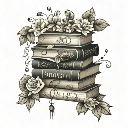 A Stack Of Books With A Winding Vine Of Flowers Growing Around Them