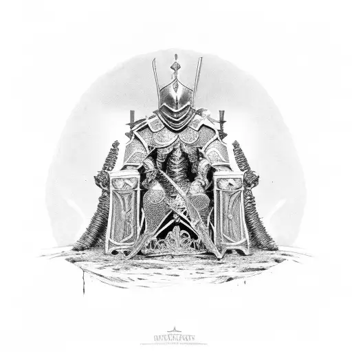 Knight Sitting In A Throne Of Bones Of Enemies In Black And White
