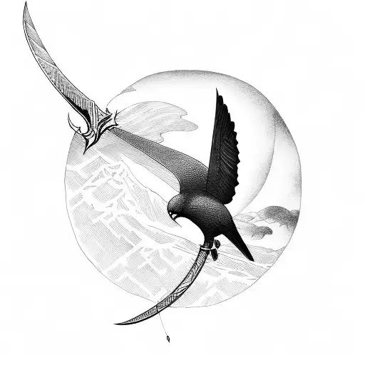 Gliding Bird Carrying A Long Sword