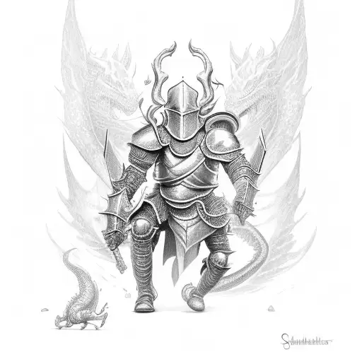 Knight Using Sheld To Dodge A Dragon Spitting Life's Stress And Fire