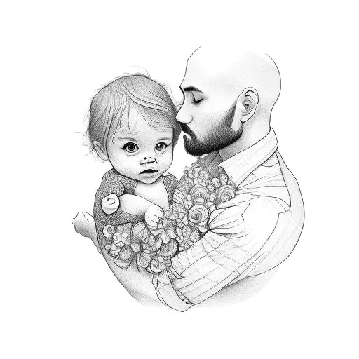 A Mother And Father Holding A Baby With Flowers Around Them