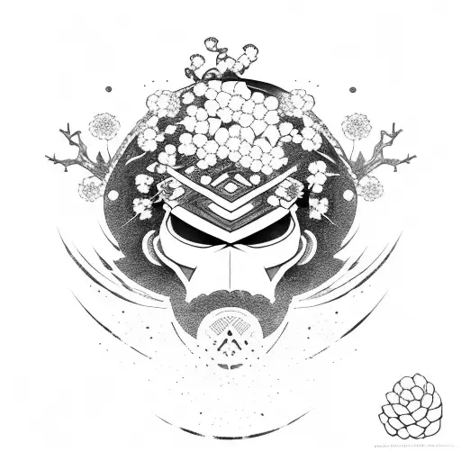 Black Samurai With Cherry Blossoms Falling