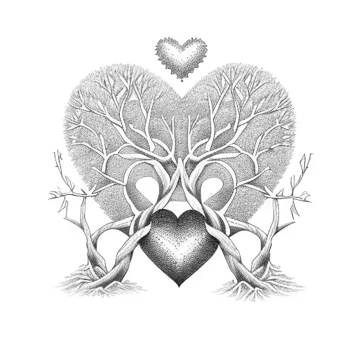A Family Tree With Branches Intertwining To Form A Heart Shape
