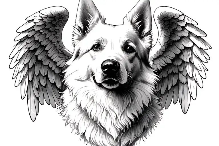White Swiss Shepherd Dog Face Angel Wings Heart Shaped