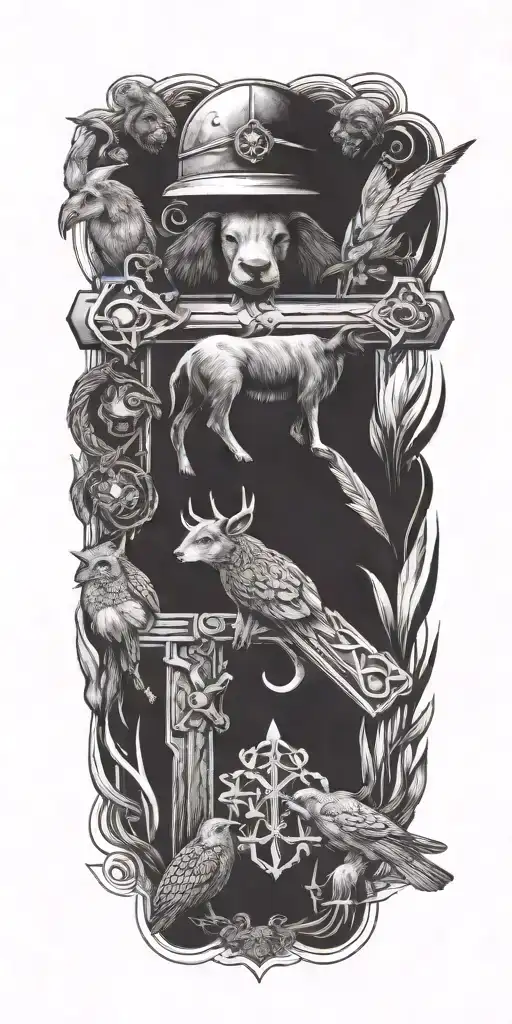 Cross Surrounded By Animals And Their Occupation
