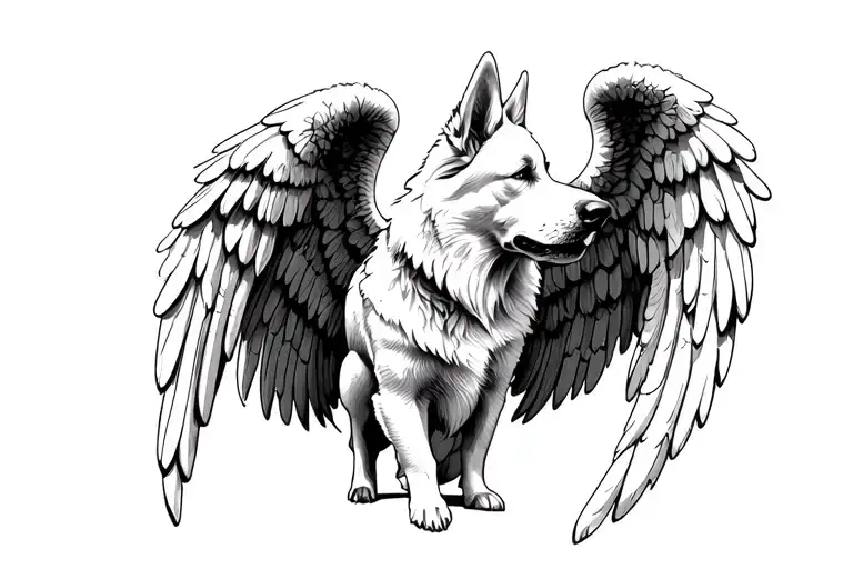 White Swiss Shepherd Dog Angel Wings