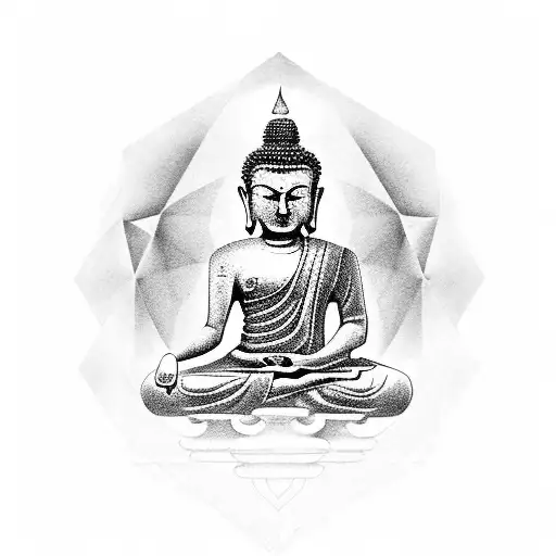 A Serene Meditating Buddha Surrounded By Sacred Geometric Shapes