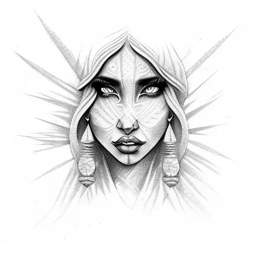 Tribal Woman Face With Tropical Plant As Hair