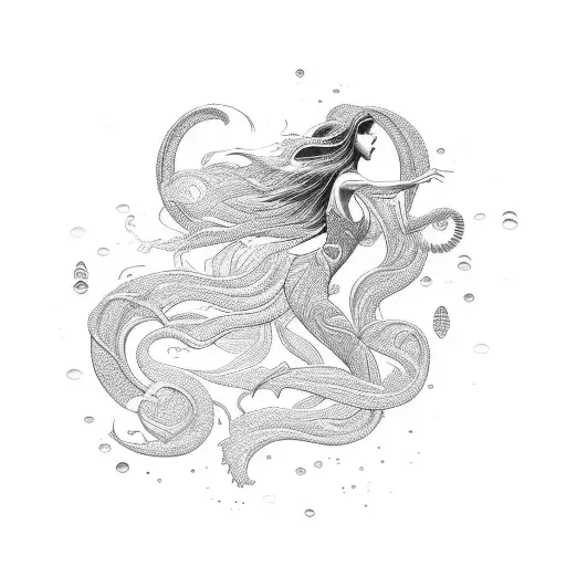 A Dancer's Silhouette With Flowing Water Elements Incorporated Into The Design