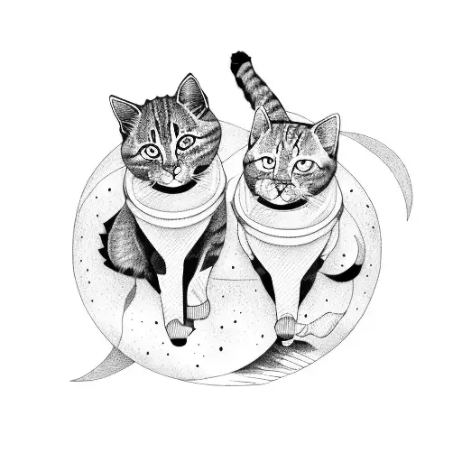 Two Cats On The Moon In Love