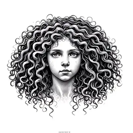 Medusa Whit Curly Hair Protect Children Represented
