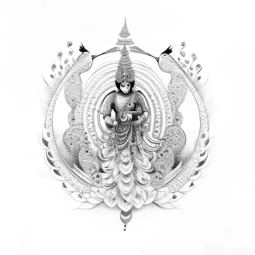 Lord Murugan With Peacock And Vel