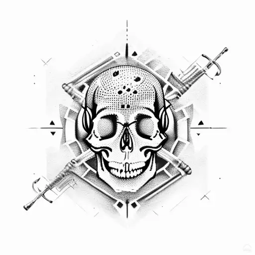 A Collage Of Musical Instruments And Combat Gear Forming A Skull