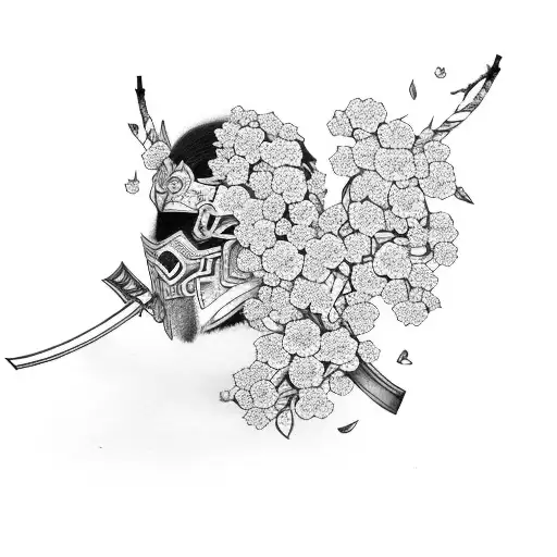 Black Samurai With Cherry Blossoms Falling