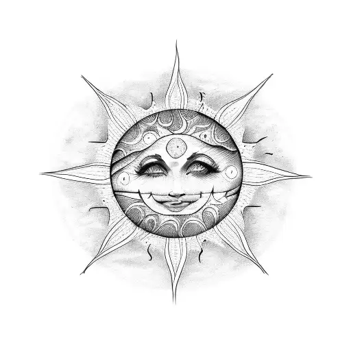 A Heart With A Crescent Moon And A Sun Overlapping Each Other