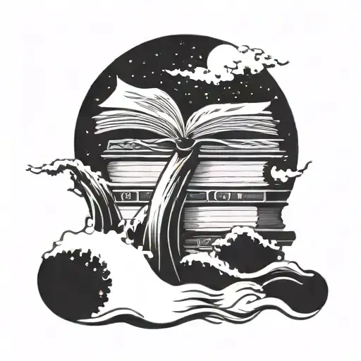 A Stack Of Books With Waves Crashing On A Beach Background