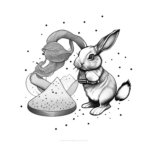 Bunny Rabbit With Female Figure And Green Hair Snowboarding