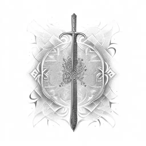 A Dotwork Tattoo Of A Sword Composed Entirely Of Musical Notes And Symbols