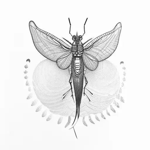 A Detailed Illustration Of A Grasshopper Perched On A Peacock Feather