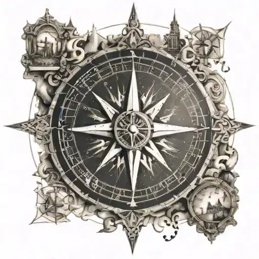 An Intricate Compass Rose With Famous European Monuments As Directional Points