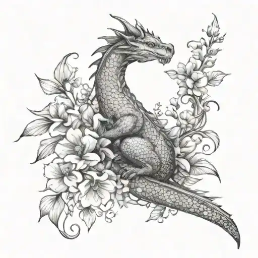 Gentle Dragon In Flowers