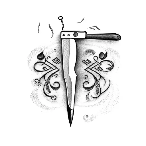 A Chef's Knife And A Coffee Cup Intertwined With A Musical Staff