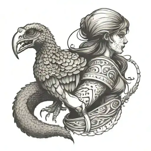 Girl Turkey With A Sword In Her Bone Hand And A Snake