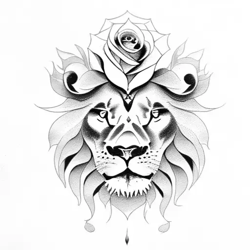 Lion With Roses And Skulls