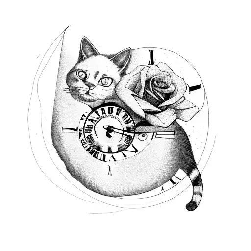 Clock With Cat With Rose