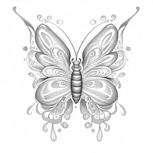 A Delicate Dotwork Design Of A Butterfly And Hummingbird Surrounded By Lilies