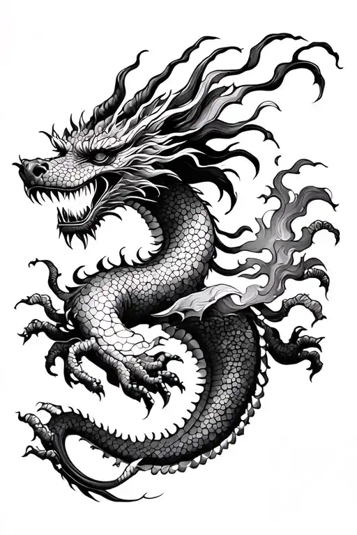 Fire And Wisdom Japanese Dragon Made Of Dots