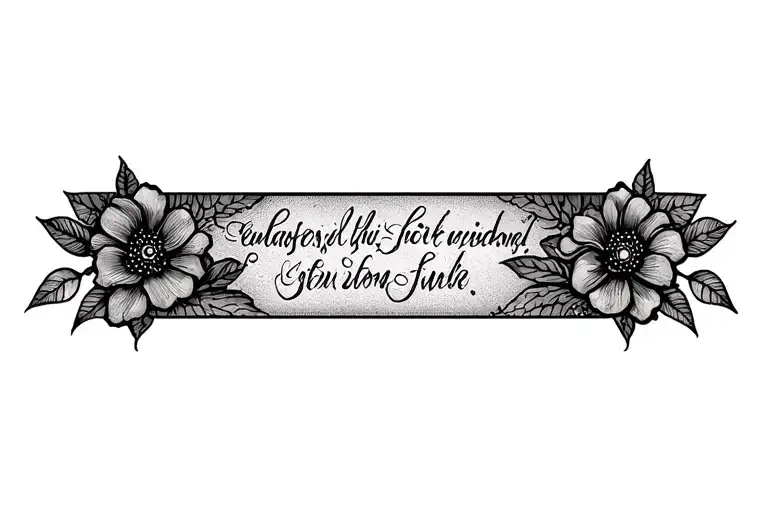 Spirituell Back Tattoo With Script And Flowers With Linings Tall