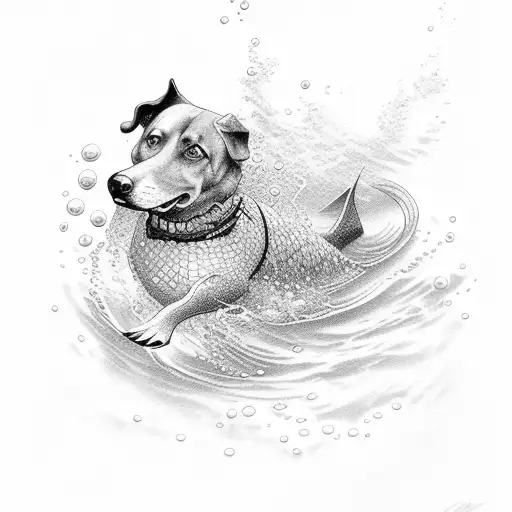 An Underwater Scene With A Dog Swimming Alongside Freedivers