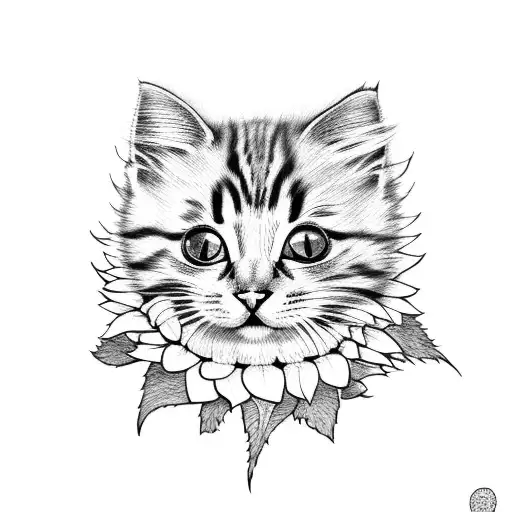 Kitten On Top Of Sunflower