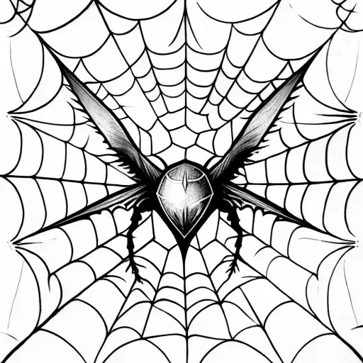 Unalome Symbol Along With Bat Wings Spiralled By Spiderwebs