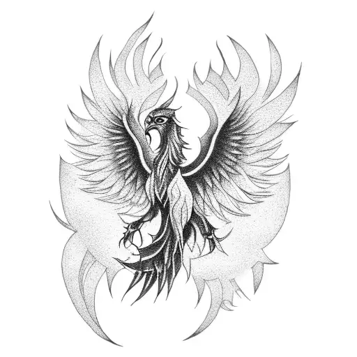 A Film Reel Transforming Into A Phoenix In Dotwork Style