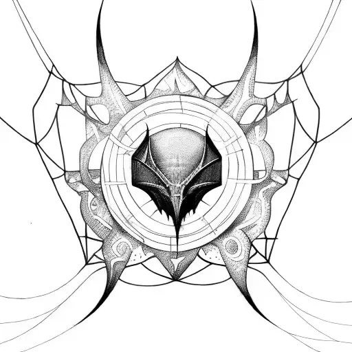 Unalome Symbol Along With Bat Wings Spiralled By Spiderwebs