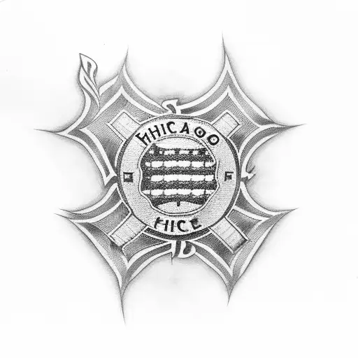 Chicago And American Flags With Chicago Fire Department Maltese Cross