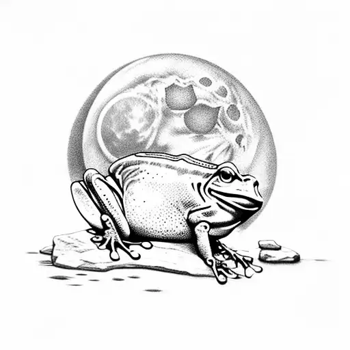 Bullfrog Sitting On Stone Block Under A Full Moon With Xiii Carved On