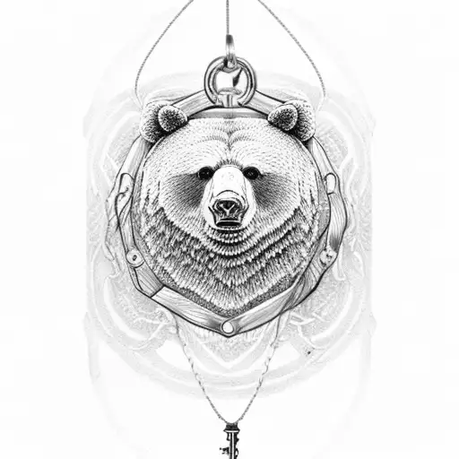 A Big Bear With A Pendant Chain Of A Key